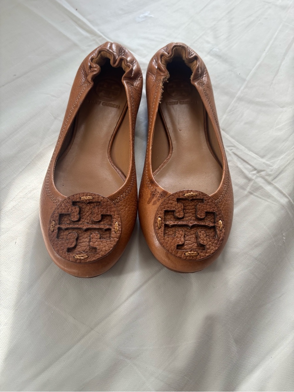 Tory Burch Tan Leather Logo Ballet Flats